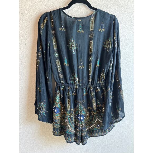 Anna Sui  x O'Neill Harmon | Black Sequin Bell Sleeve Romper | XS - Picture 11 of 16